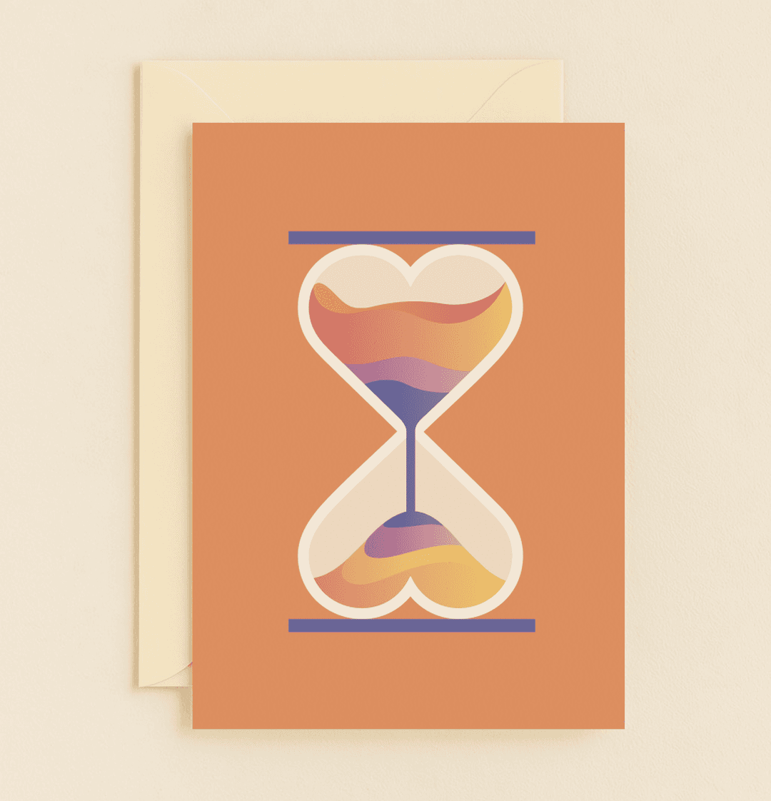 Celebrate eternal love with a modern, abstract hourglass card, featuring heart-shaped ends and a vibrant gradient, perfect for Valentine's Day.