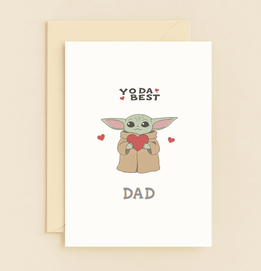 Celebrate Father's Day with a charming Baby Yoda card featuring playful Star Wars wordplay and heartfelt designs, perfect for the best dad in the galaxy.