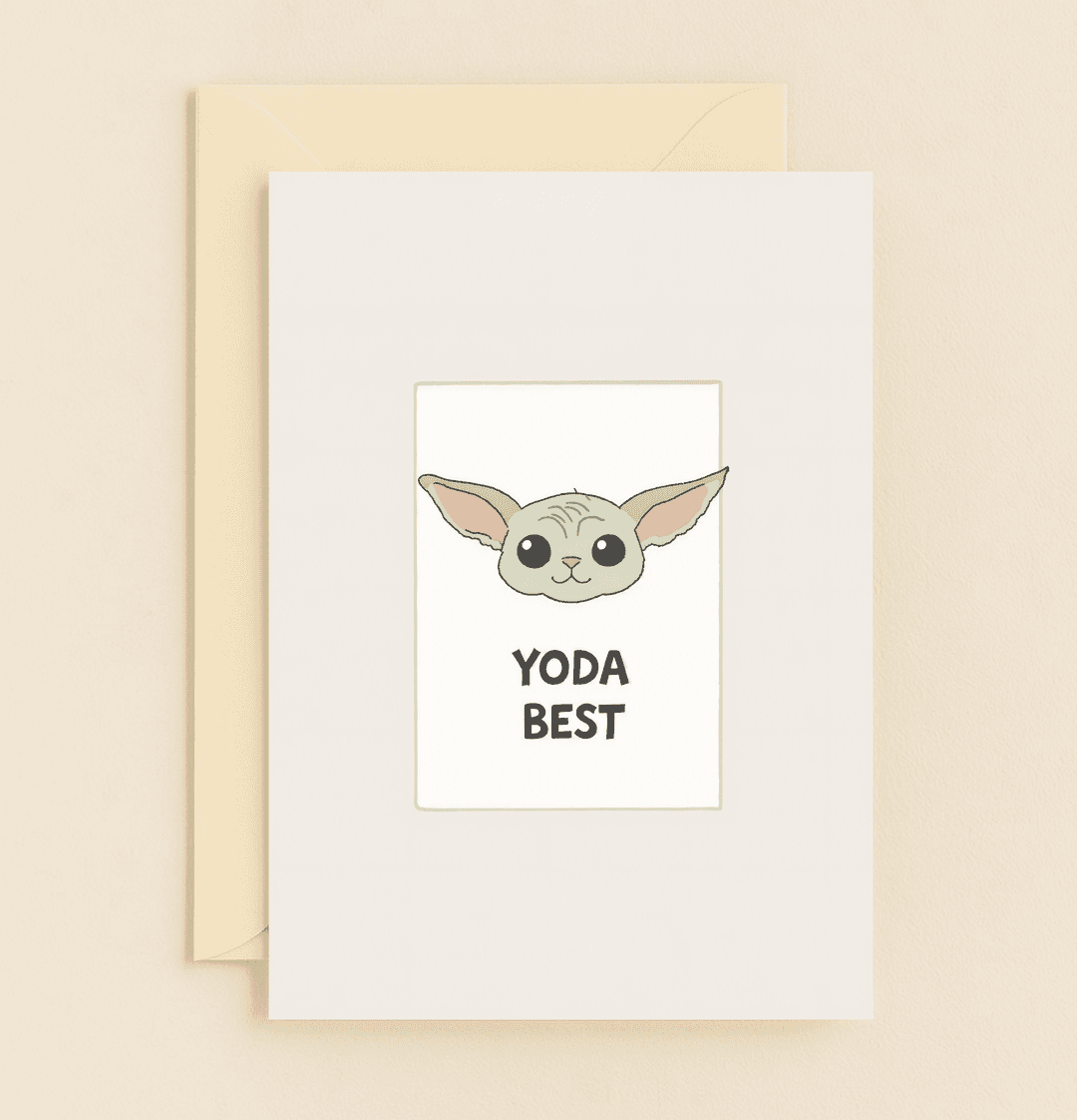 Express your appreciation with this playful Star Wars-themed card featuring Yoda and a pun, perfect for showing gratitude with galactic charm.