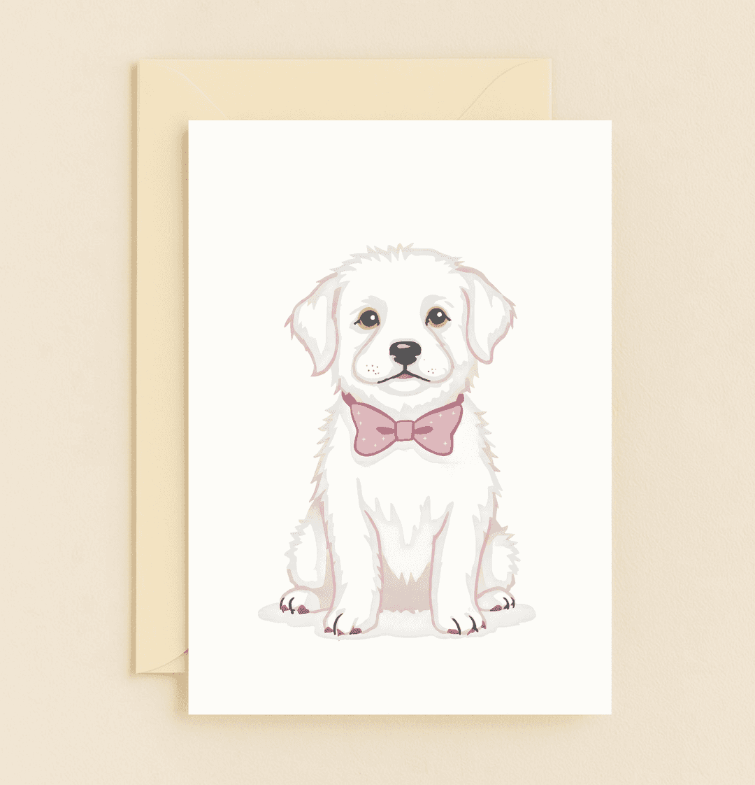 Delight in a birthday greeting featuring an adorable puppy in a pink bow tie, perfect for spreading warmth and sweetness.