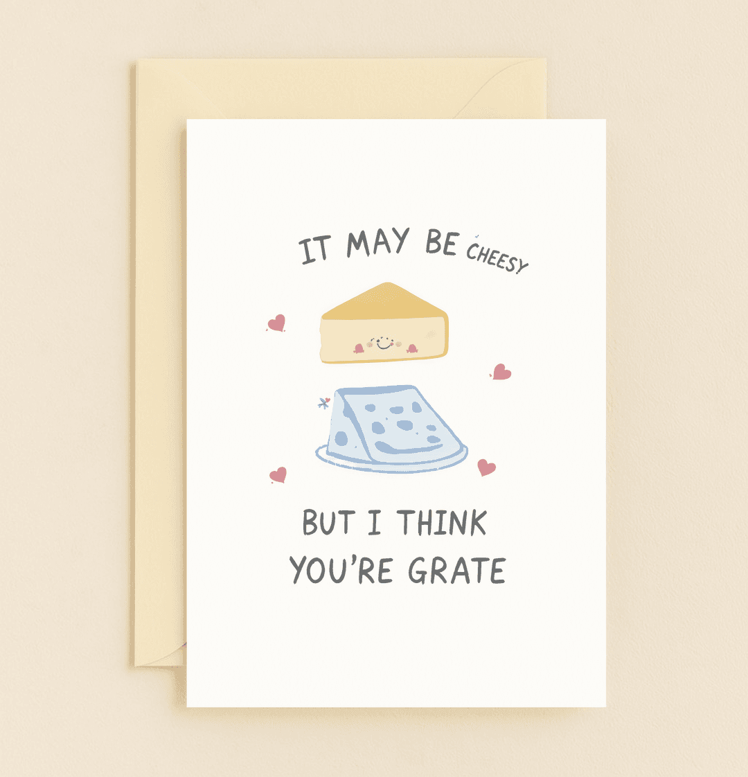 Express your gratitude with a smile through this playful card featuring punny cheese wedges and heartwarming charm.