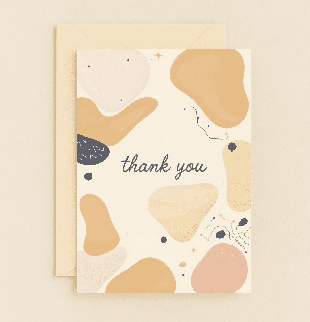 Express heartfelt gratitude with this charming thank you card featuring whimsical abstract shapes and a star, set in soft, earthy tones.