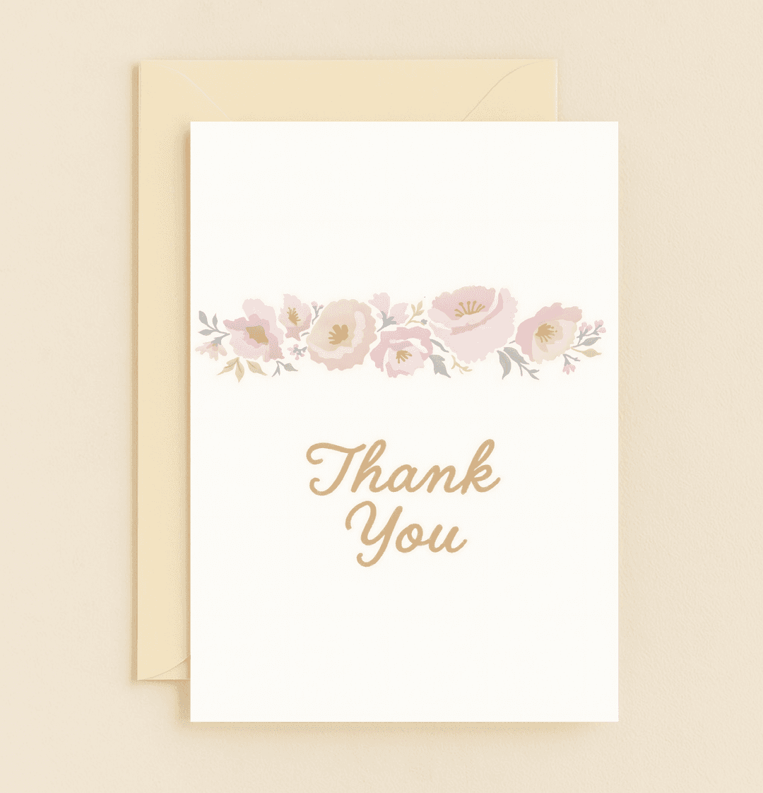 Delight in expressing gratitude with this elegant greeting card, adorned with delicate watercolor flowers and a heartfelt "Thank You" in cursive.