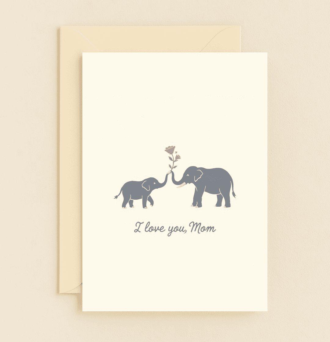 Celebrate Mother's Day with a heartfelt card featuring elephants sharing a flower, symbolizing the love between mother and child.