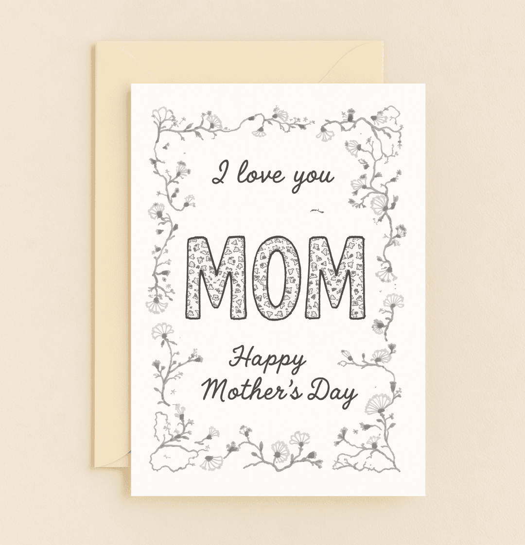 Celebrate Mother's Day with our "Blossoms of Love for Mom" card, featuring elegant floral borders and a heartfelt message to cherish forever.