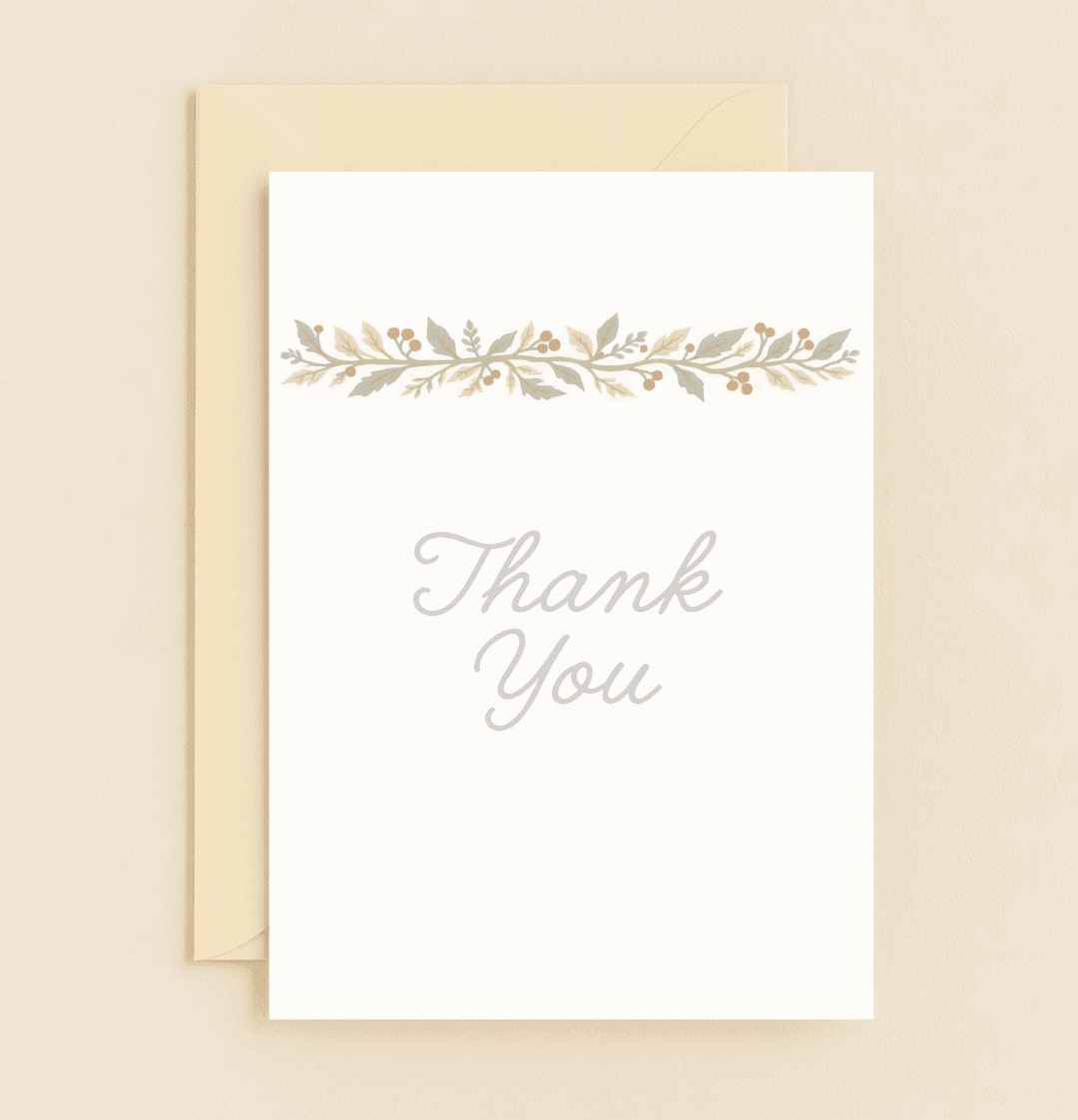 Express your gratitude with timeless charm through this elegant thank you card, featuring a muted floral border and graceful cursive lettering.