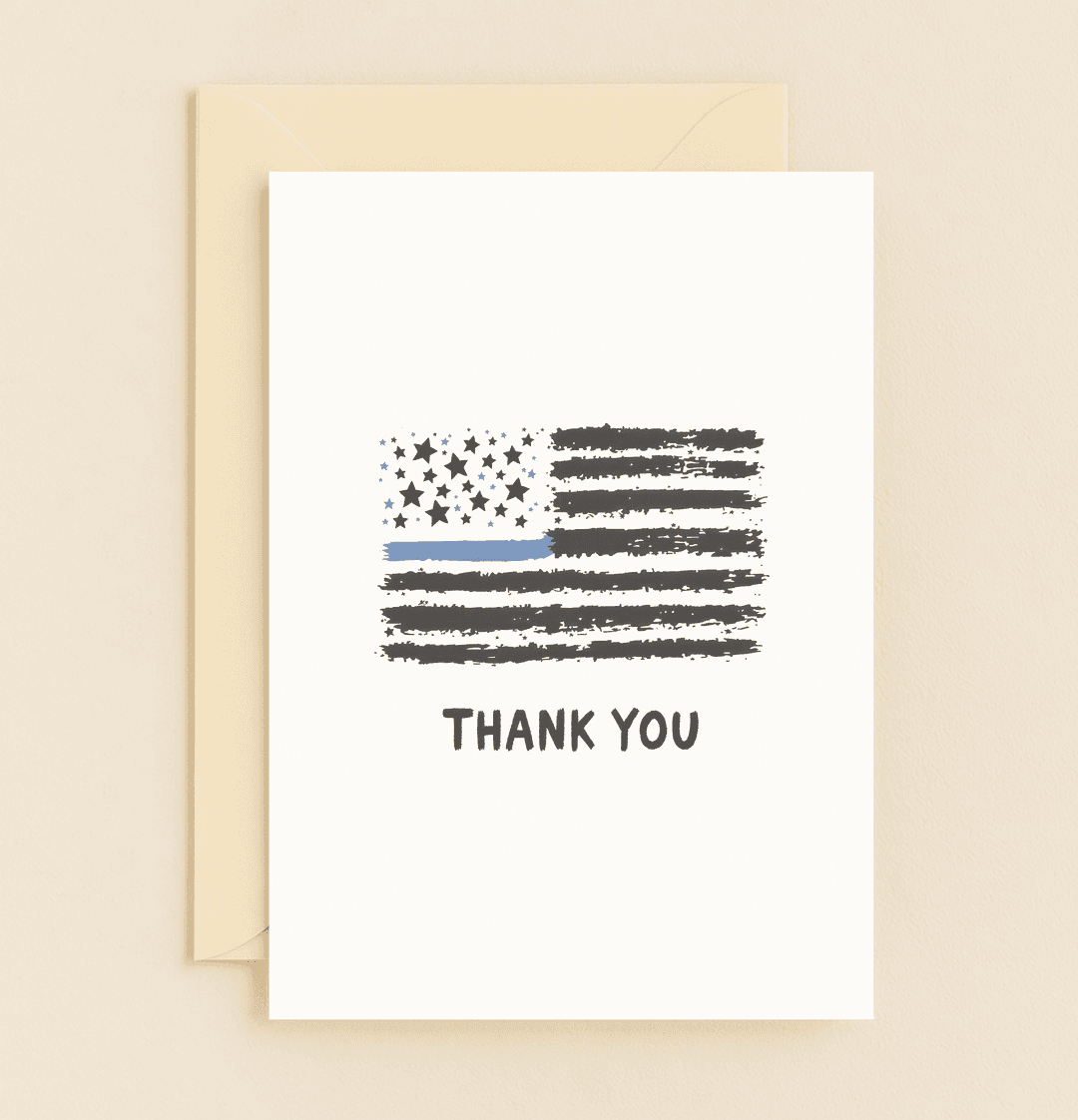 Express gratitude with this rustic, hand-drawn card featuring a thin blue line American flag, honoring and supporting law enforcement with respect.