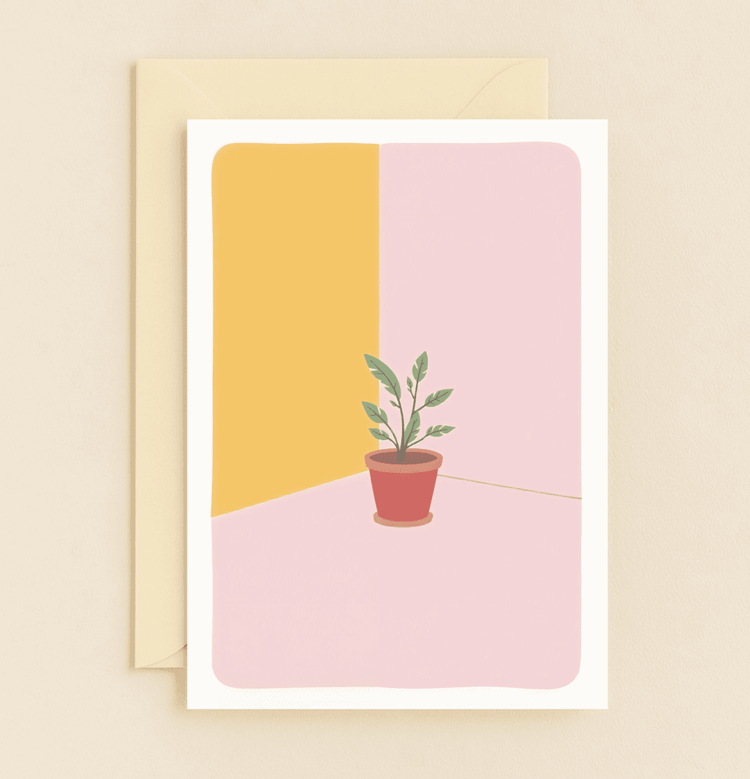 Celebrate Mother's Day with a minimalist card featuring a serene potted plant, perfect for moms who love gardening and cherish natural beauty.