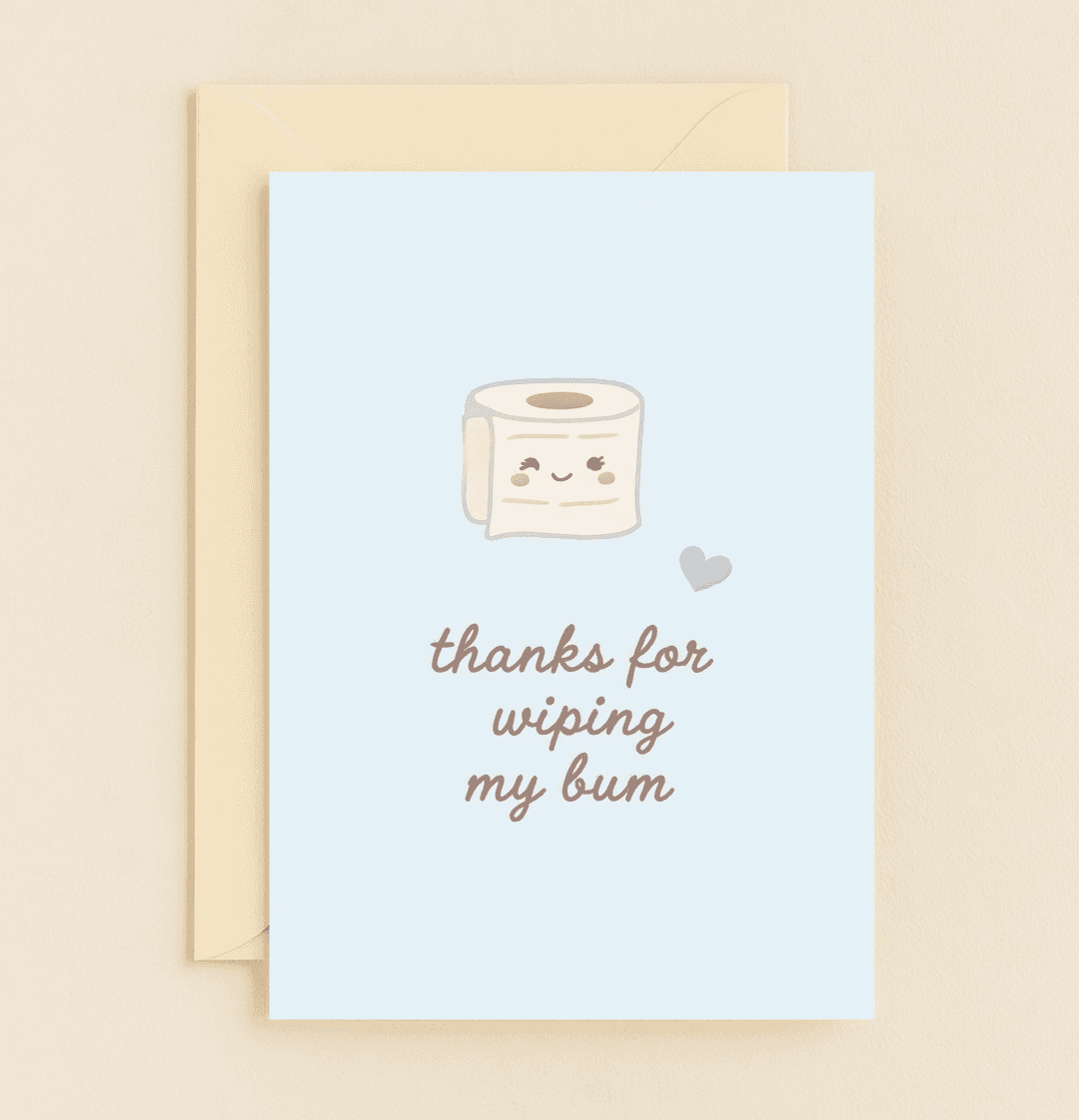 Express your gratitude with humor using this cute card featuring a smiling toilet paper roll and playful text, perfect for a lighthearted thank you.