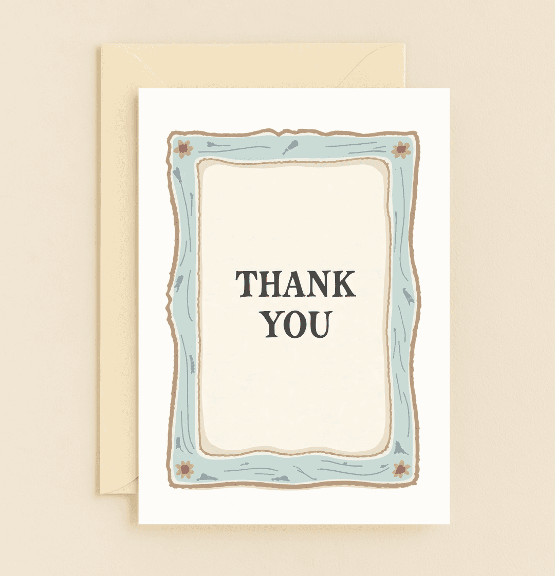 Express your gratitude with "Grateful Vibes: A Whimsical Thank You," featuring hand-drawn flowers and abstract shapes on a minimalist cream backdrop.