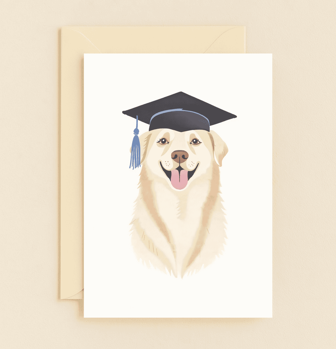 Celebrate your graduate's big day with this charming card featuring a joyful golden retriever in a graduation cap, perfect for dog lovers and pun enthusiasts alike!.