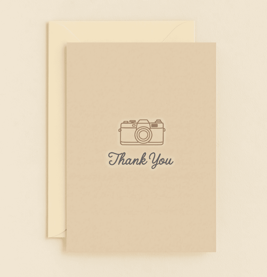 Express heartfelt gratitude with a minimalist greeting card featuring a vintage camera and elegant cursive on a nostalgic, retro-inspired design.