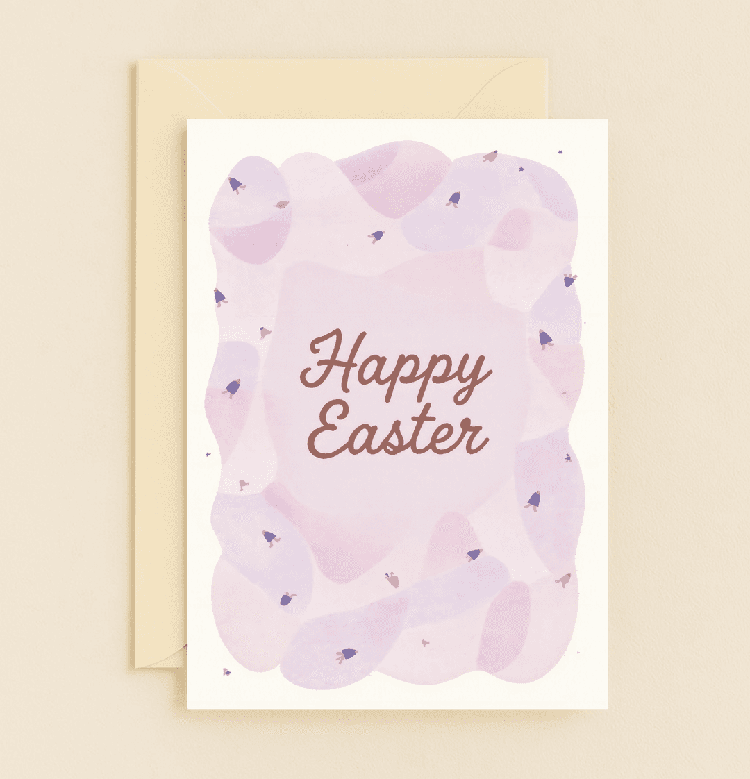 Celebrate Easter with a soothing pastel card featuring whimsical bell flowers and abstract art, perfect for spreading springtime joy.