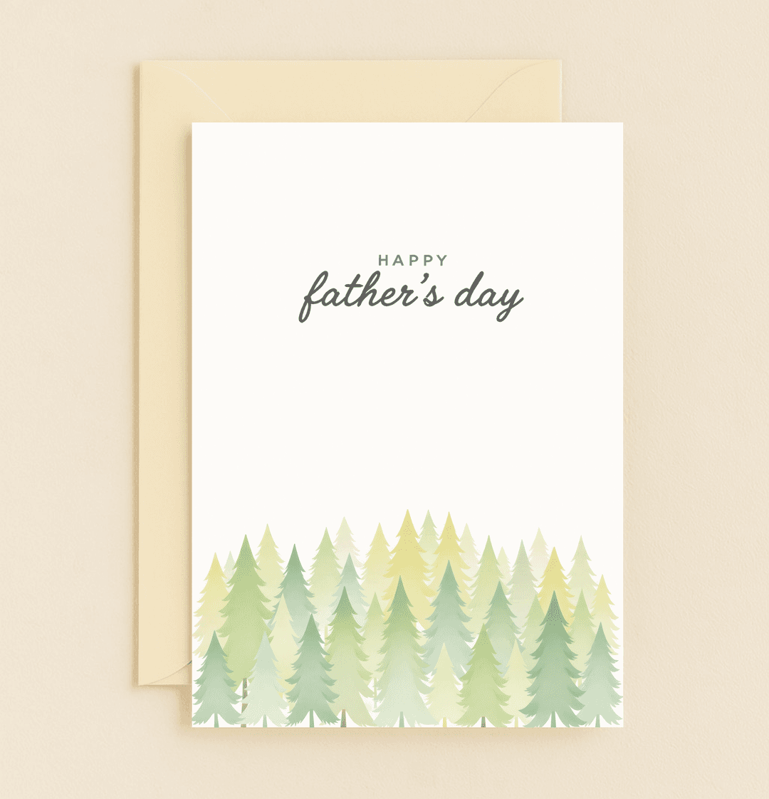 Celebrate Father's Day with a serene watercolor forest card, featuring pine trees and nature's beauty to express your deep appreciation.