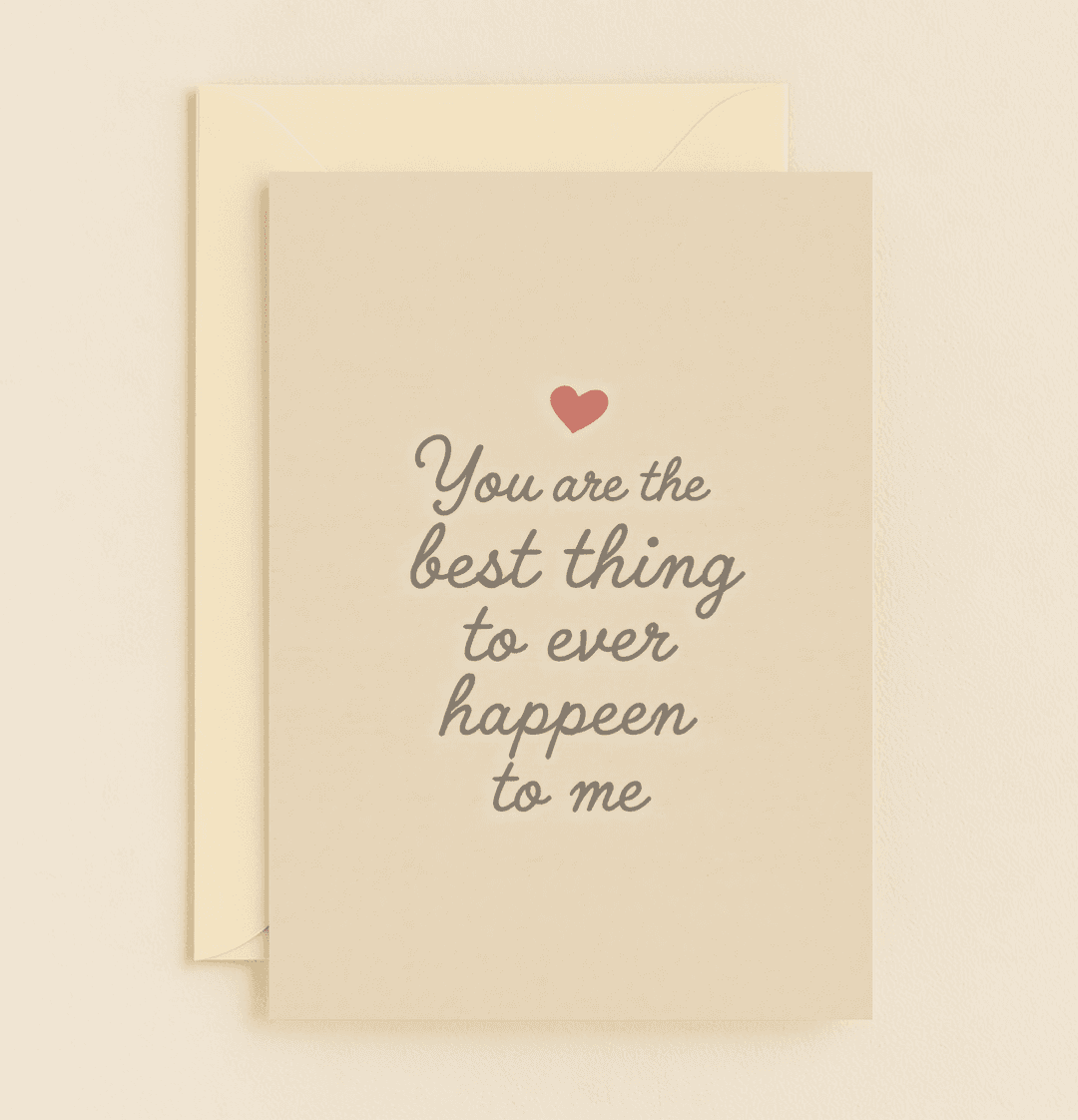 Celebrate your love with the Heartfelt Moments of Us anniversary card, featuring a romantic script message and a charming red heart on a minimalist beige design.