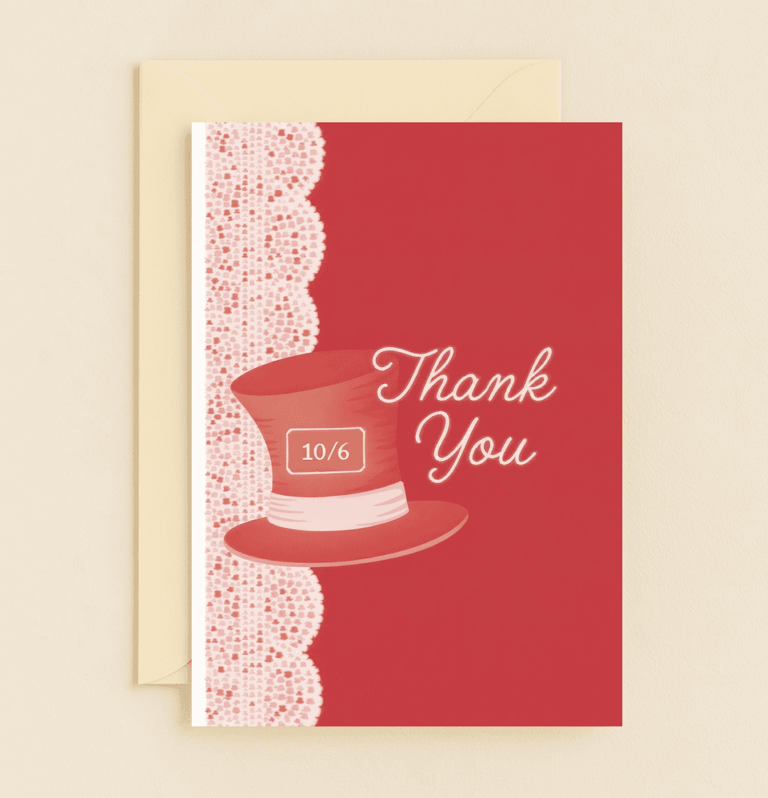 Express whimsical gratitude with this vibrant card featuring a Mad Hatter-inspired top hat, perfect for those who appreciate wordplay and Wonderland charm.