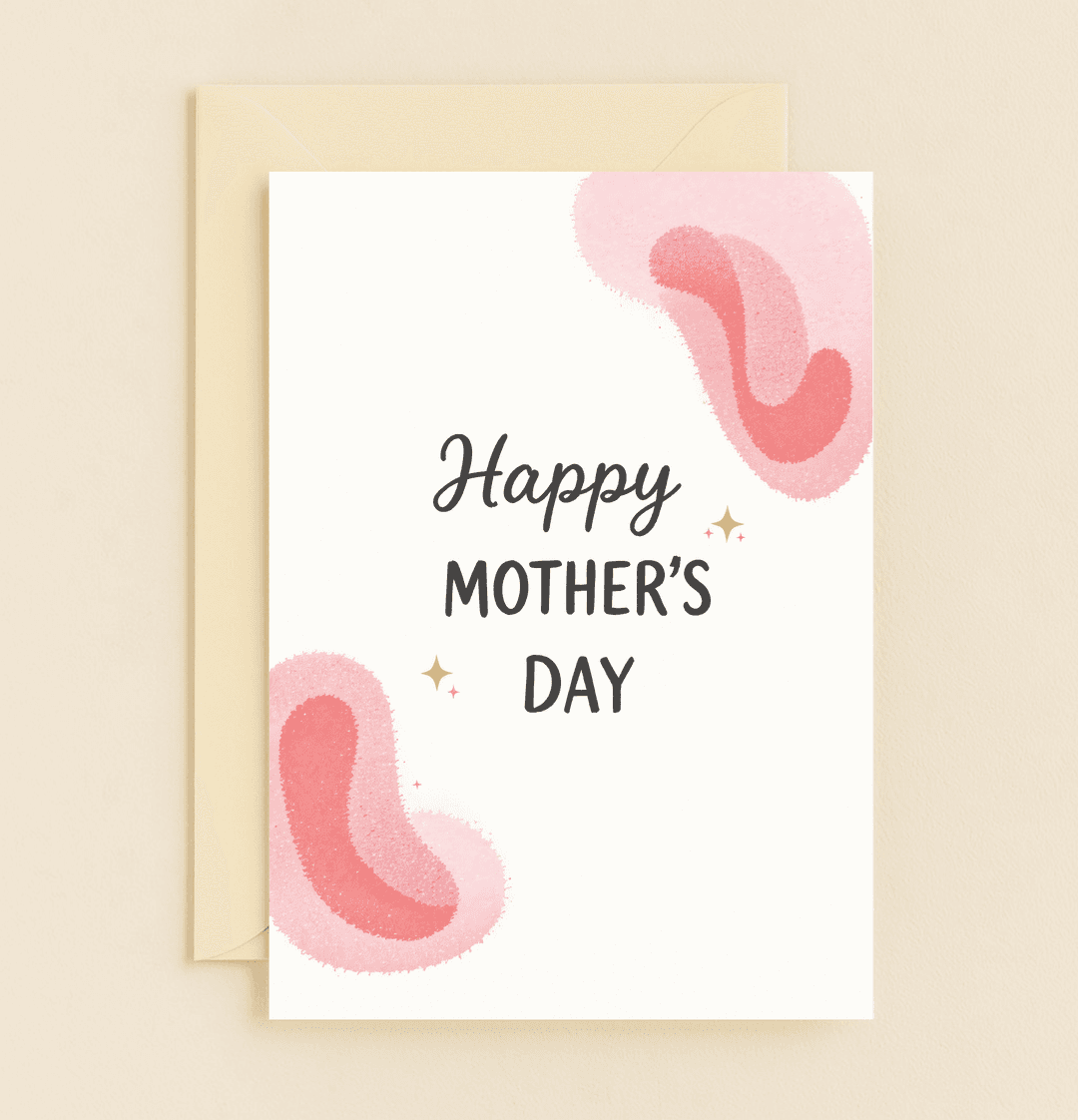 Celebrate Mother's Day with a minimalistic card featuring soft pink abstract patterns and sparkling accents, radiating love and elegance.