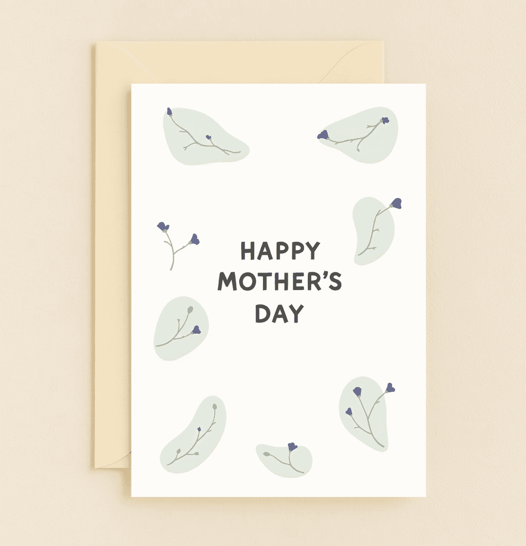 Celebrate Mother's Day with "Floral Elegance for Mom," a card featuring bold text and abstract purple flowers in a natural, minimalist design.