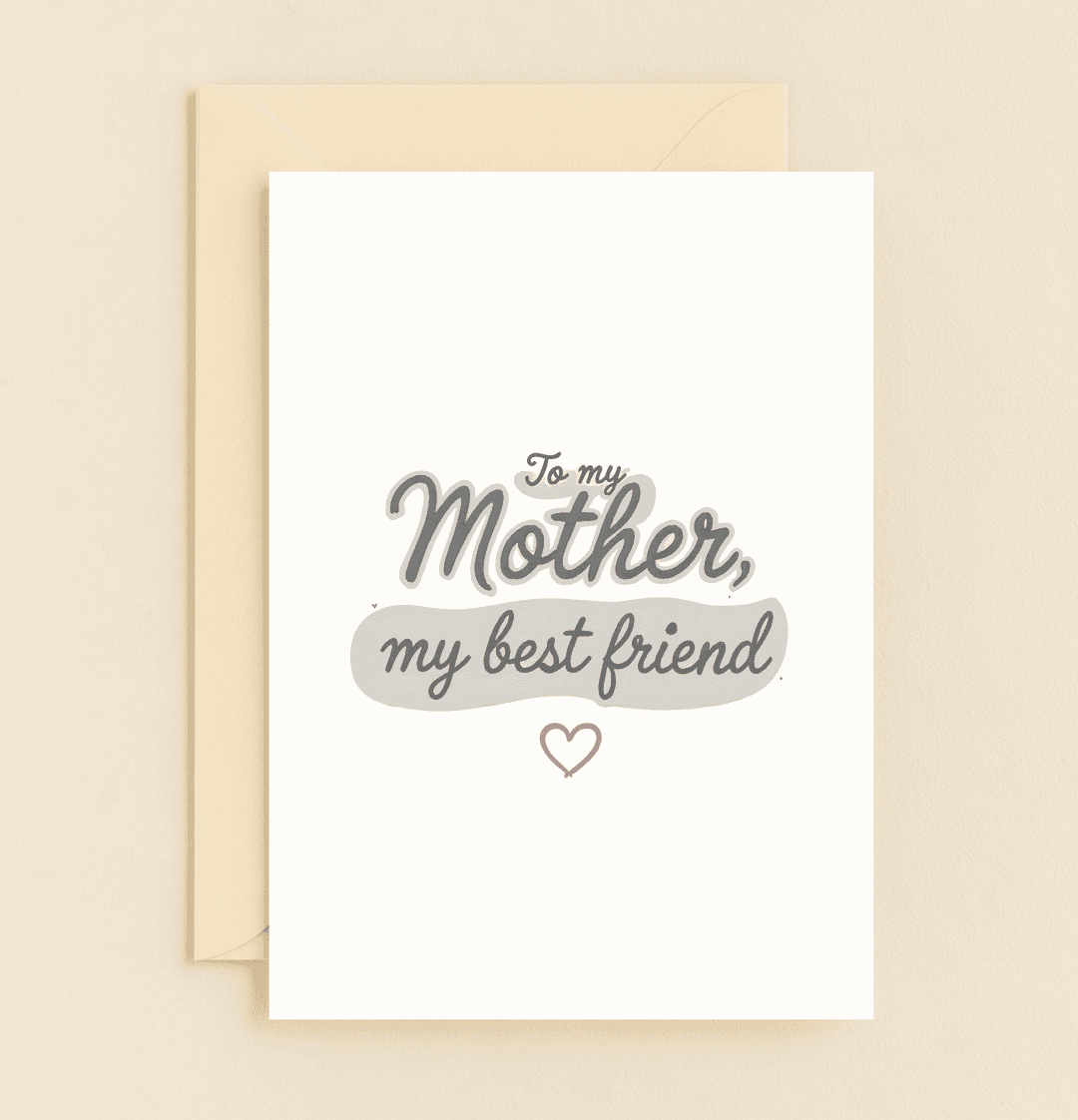 Celebrate Mother's Day with a heartfelt card featuring elegant cursive typography and a pink heart, expressing the timeless bond between mother and child.