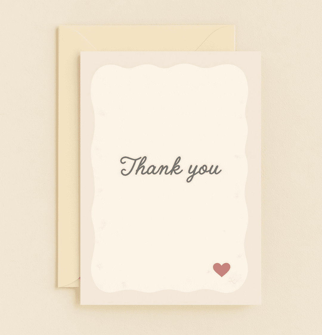 Express your heartfelt thanks with this vintage-inspired card, featuring elegant script on a cream background and a charming red heart accent.