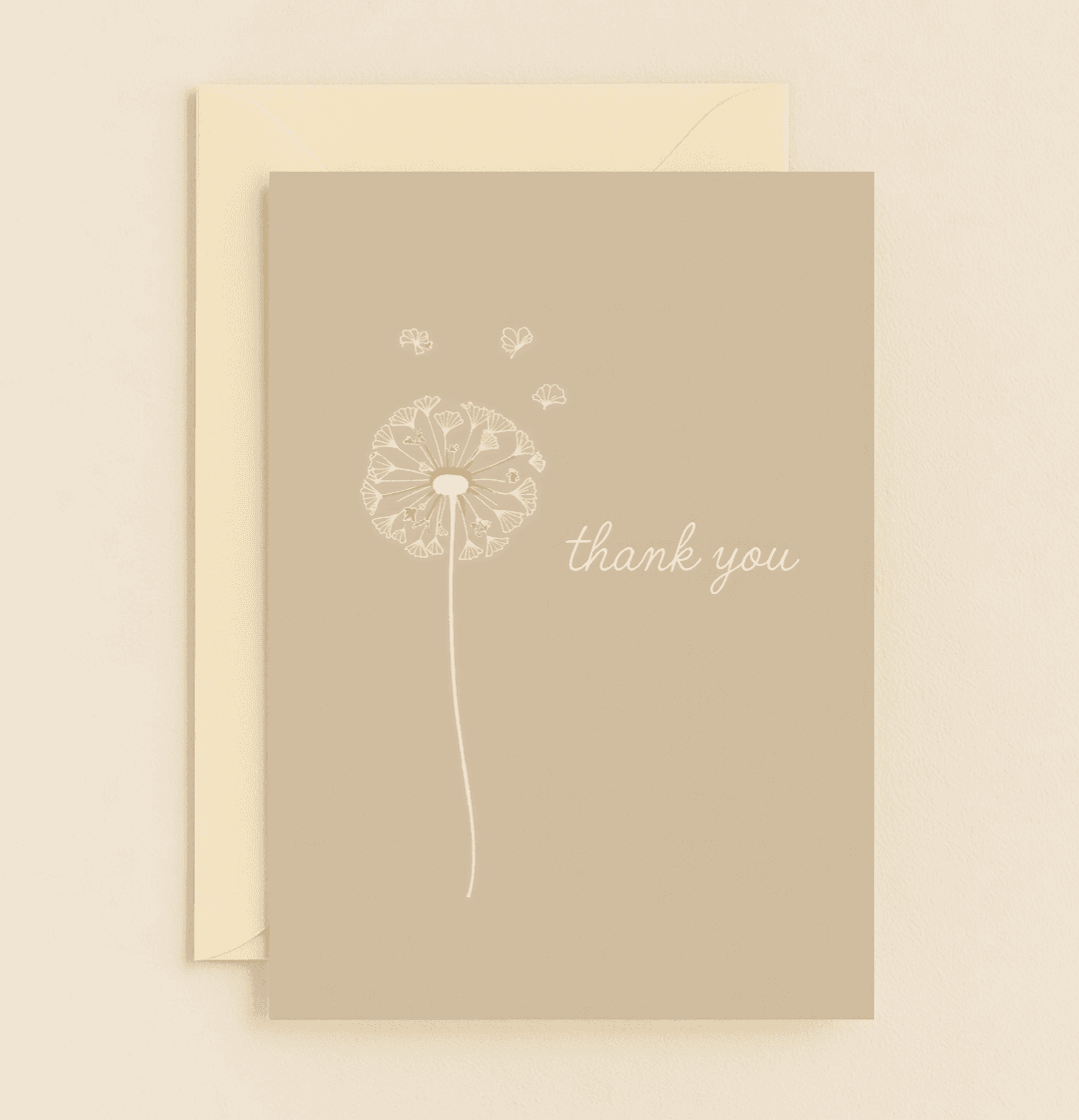 Express heartfelt thanks with this minimalist dandelion card, where seeds of gratitude gently drift across a serene nature-inspired backdrop.
