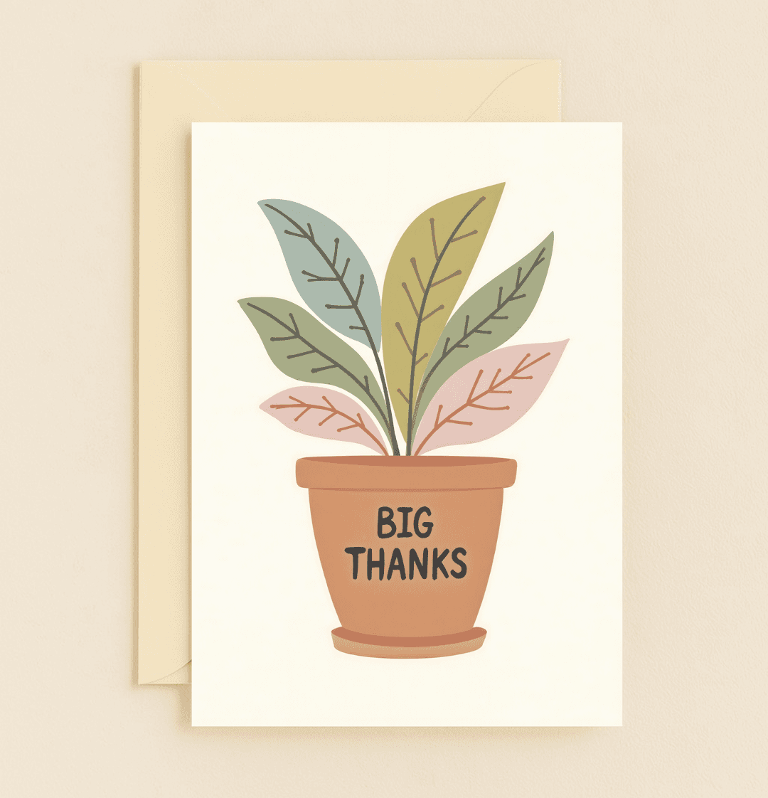 Express your gratitude with a burst of botanical charm using our "Grateful Greenery: Big Thanks Blooms" card, featuring playful potted plant wordplay.