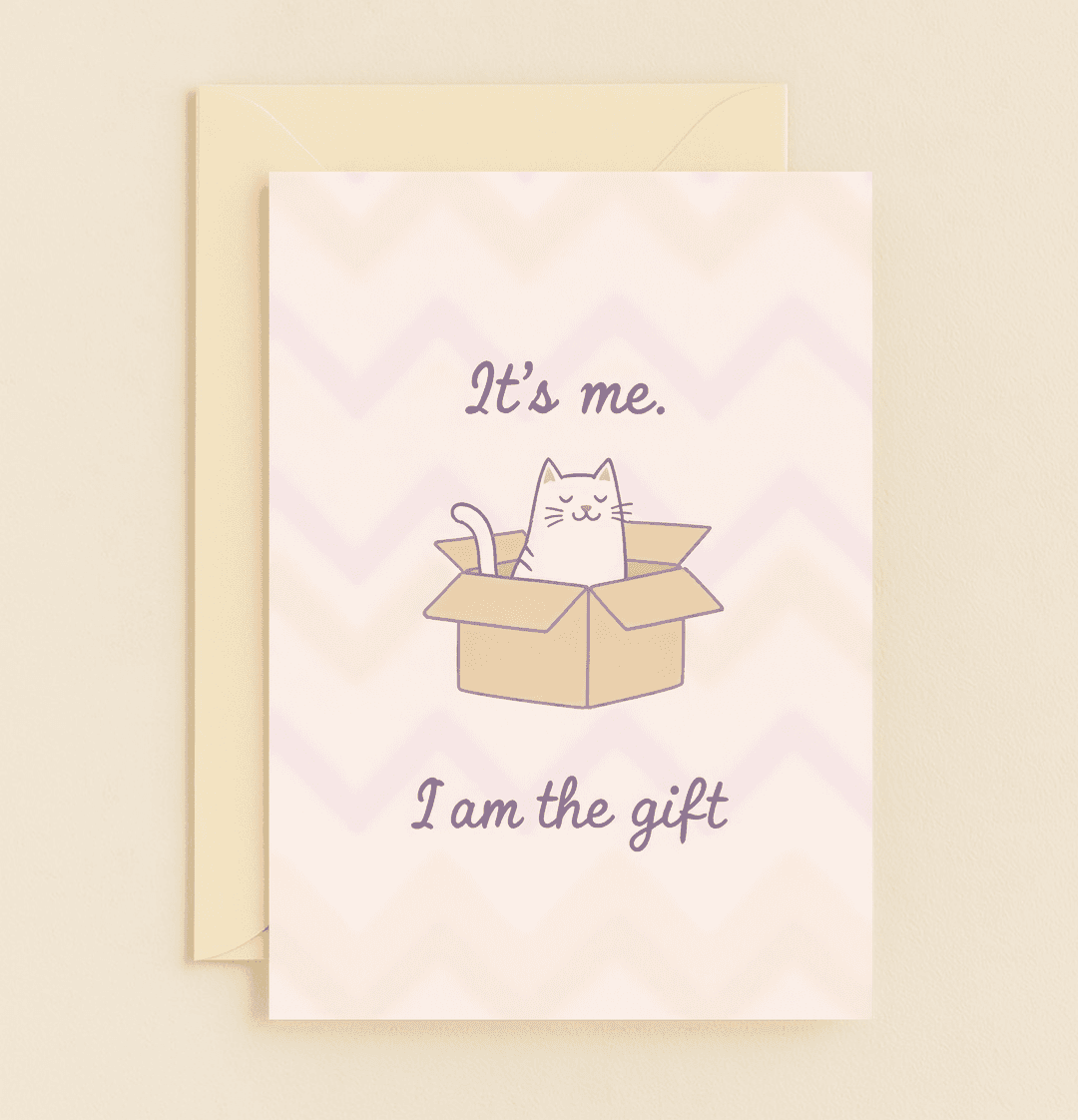 Celebrate their special day with a playful birthday card featuring a pun-loving cat in a chevron-patterned box, perfect for feline fans and humor lovers.
