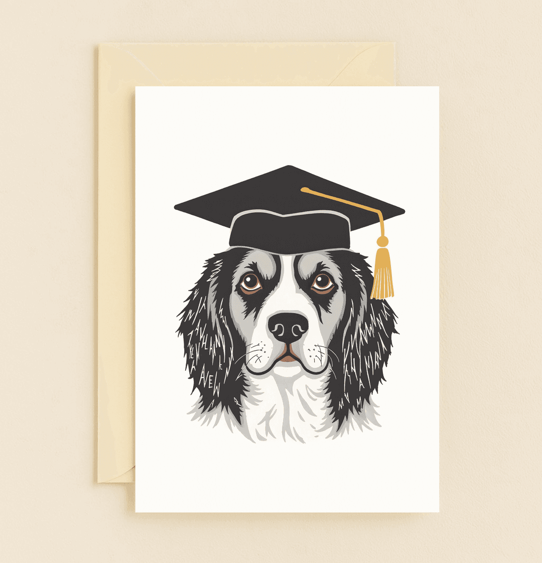 Celebrate their achievement with a "Pawsitively Graduated" card featuring a wise-looking dog in a graduation cap, perfect for dog-loving grads with a sense of humor.
