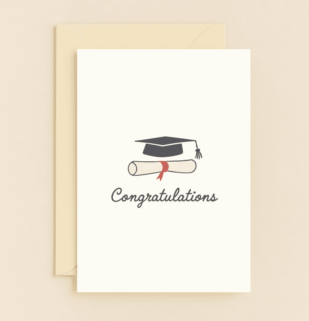 Celebrate their achievement with this elegant graduation card featuring a minimalist design of a cap, diploma, and a heartfelt "Congratulations.