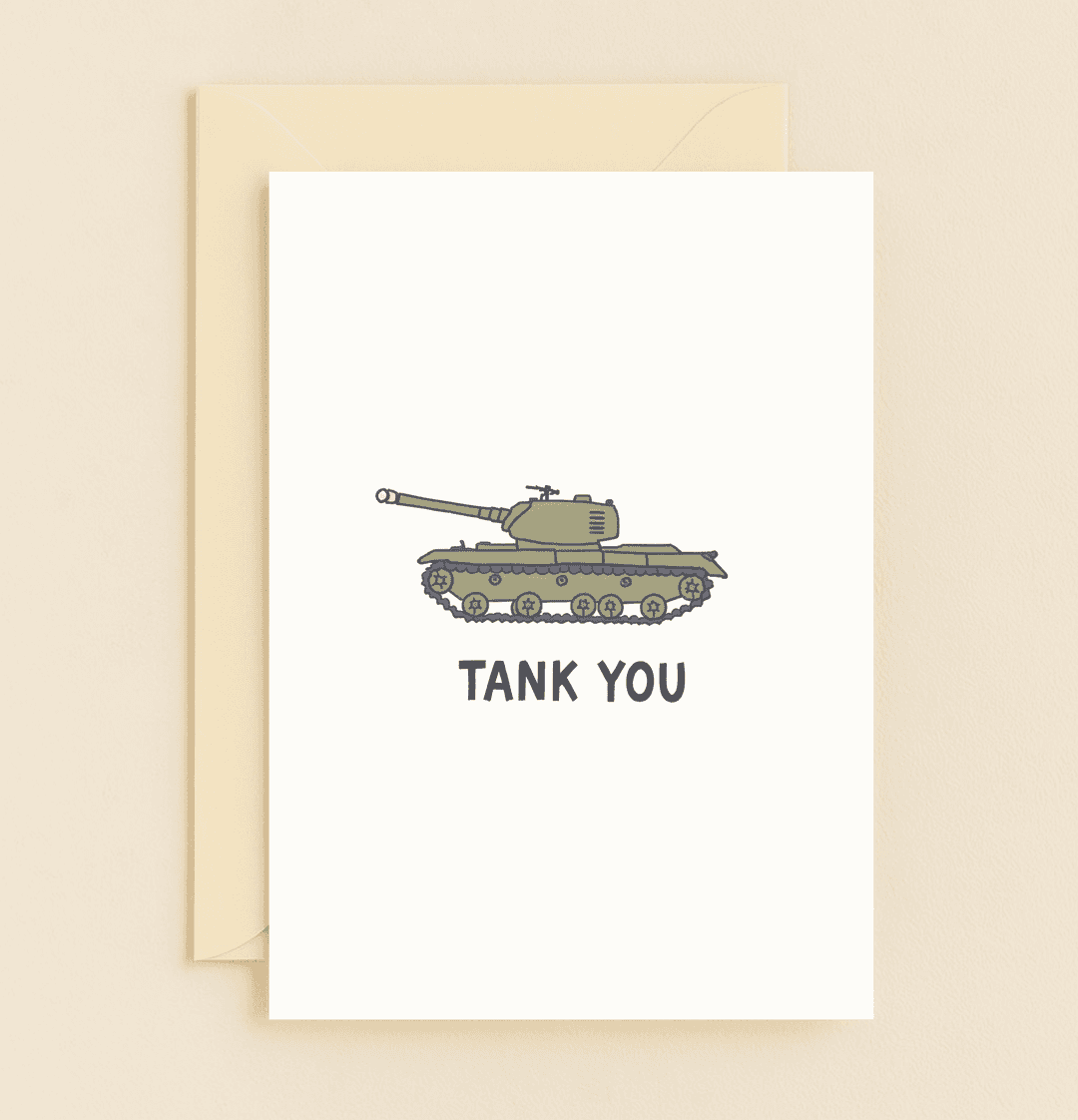 Express gratitude with a smile through this clever "TANK YOU" card, featuring a cartoon tank and wordplay that adds humor to your heartfelt thanks.