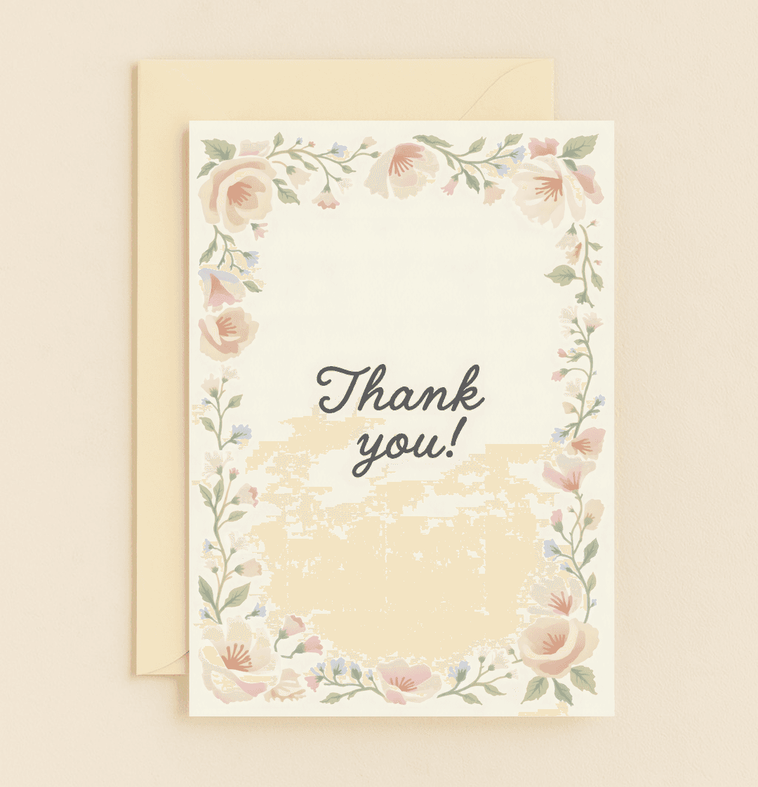 Express heartfelt appreciation with this elegant thank you card, featuring a delicate pastel floral border and stylish cursive font.