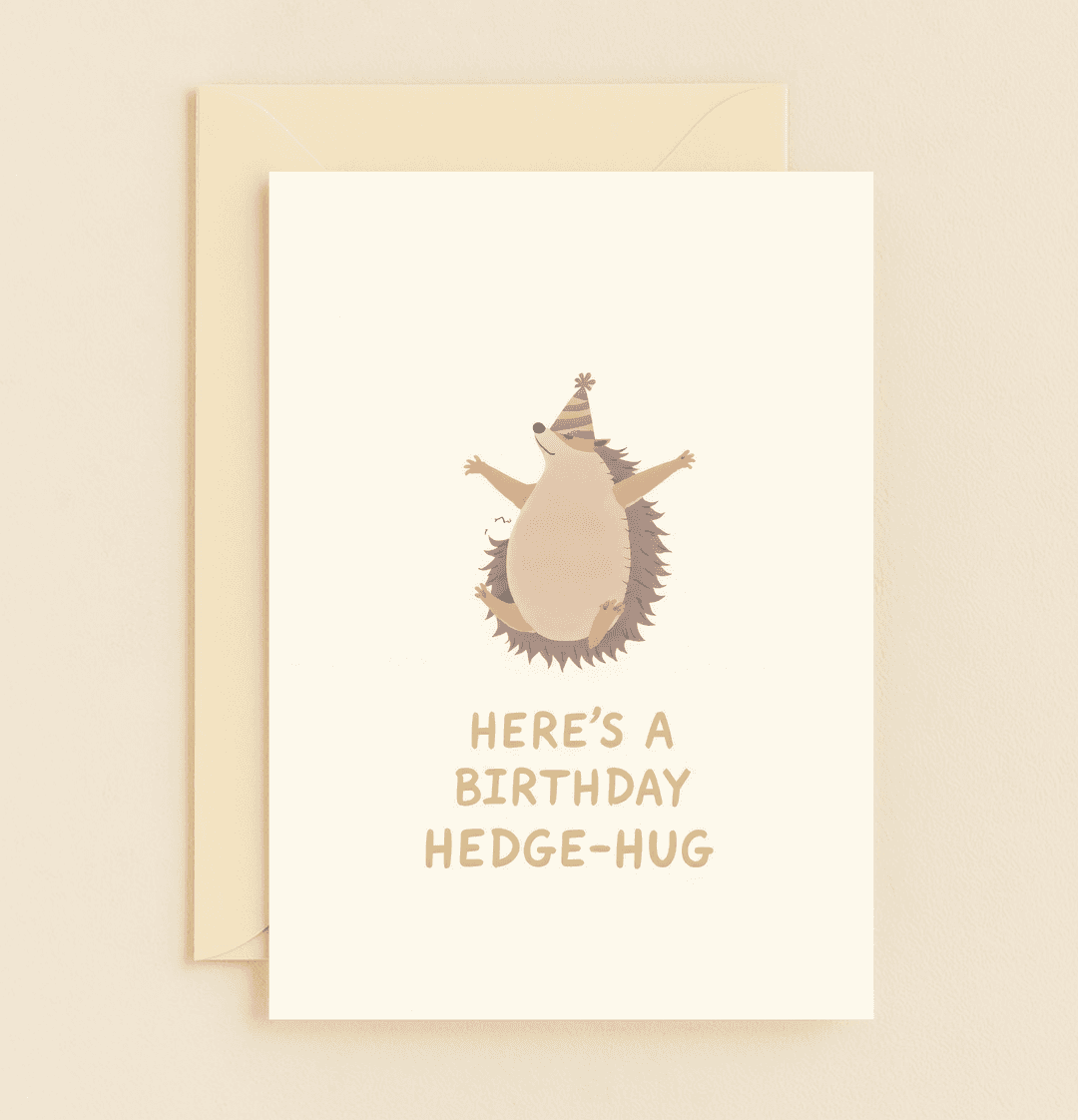 Send a smile with "A Hedgehog Hug for Your Birthday" card, featuring a playful hedgehog in a party hat and a charming pun to brighten their special day.