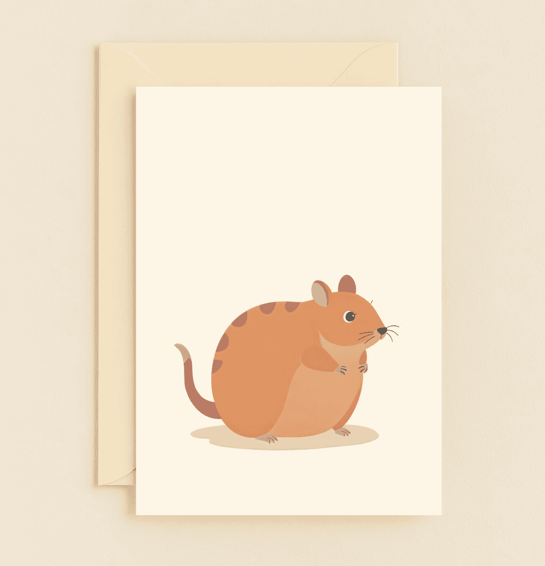 Send birthday smiles with our "Happy Hamster Hugs" card, featuring an adorable cartoon hamster ready to bring joy and whimsy to any celebration.
