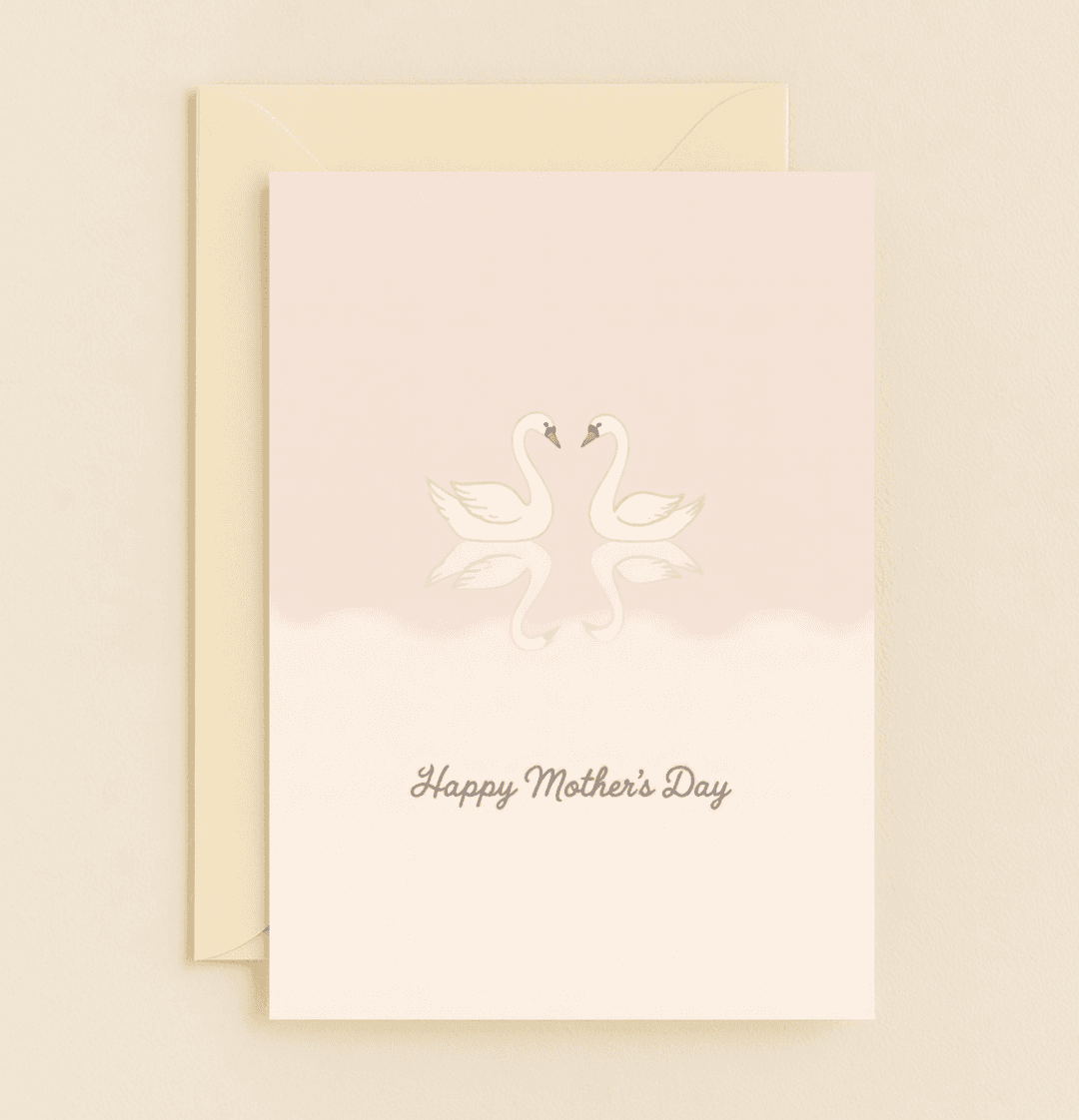 Celebrate Mother's Day with a minimalist card featuring elegant swans and pastel hues, perfect for conveying calm and affection to a graceful mom.