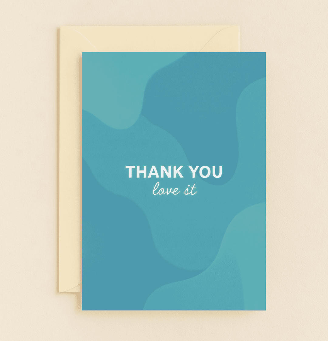 Express your gratitude with this elegant card featuring a minimalist blue abstract design and heartfelt message in bold white letters.