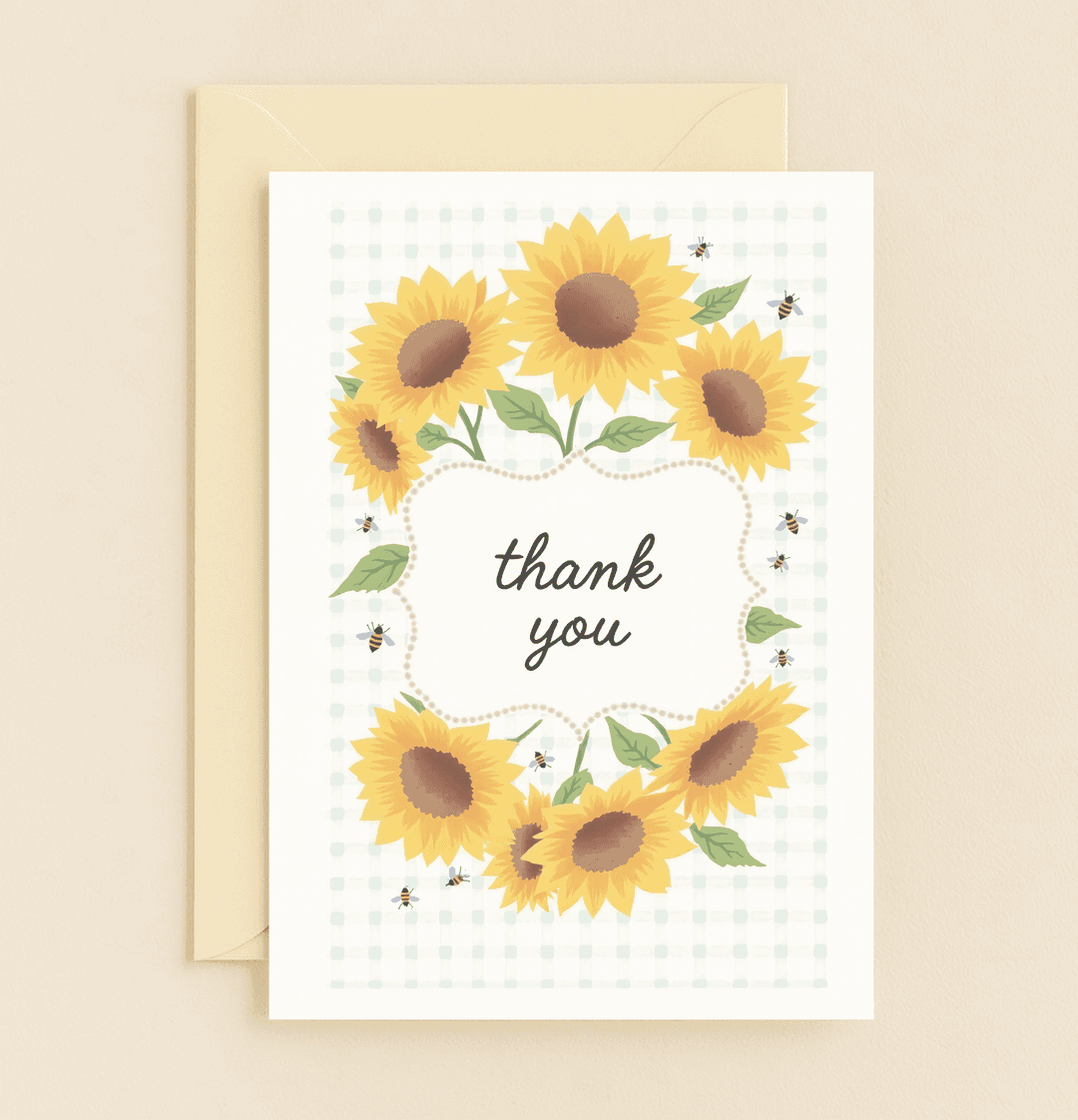 Express heartfelt thanks with this charming card, featuring vibrant sunflowers and playful bees, perfect for garden lovers and humor enthusiasts.