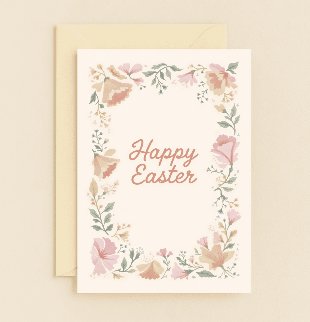 Celebrate Easter with a card that beautifully blends pastel florals and elegant script, offering a serene springtime greeting.