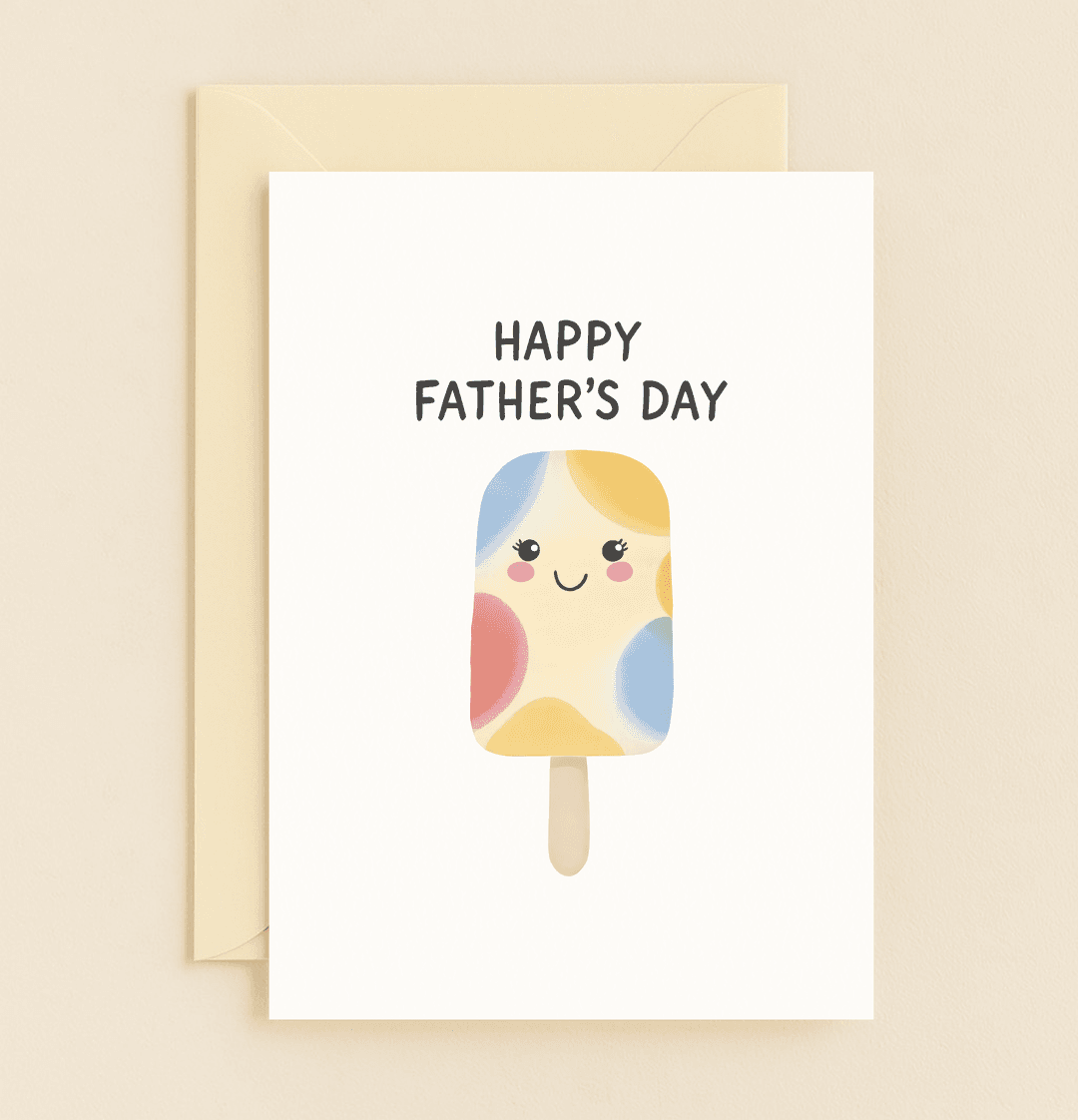 Celebrate Father's Day with a whimsical popsicle card featuring a cheerful, pastel-colored ice cream illustration and a heartfelt message for the "Coolest Dad Ever.