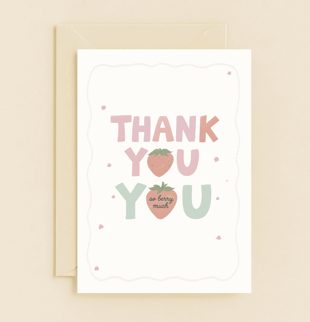 Express your gratitude with a charming pun-filled card featuring a strawberry twist and playful design, perfect for saying "thank you" so berry much!.
