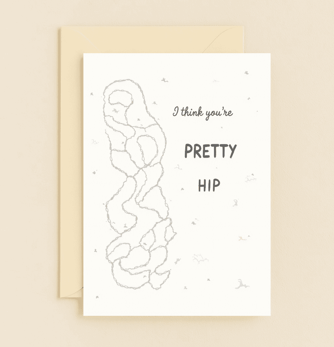 Celebrate Father's Day with a whimsical card featuring playful dinosaur puns and a chic chain design that says, "I think you're PRETTY HIP!.
