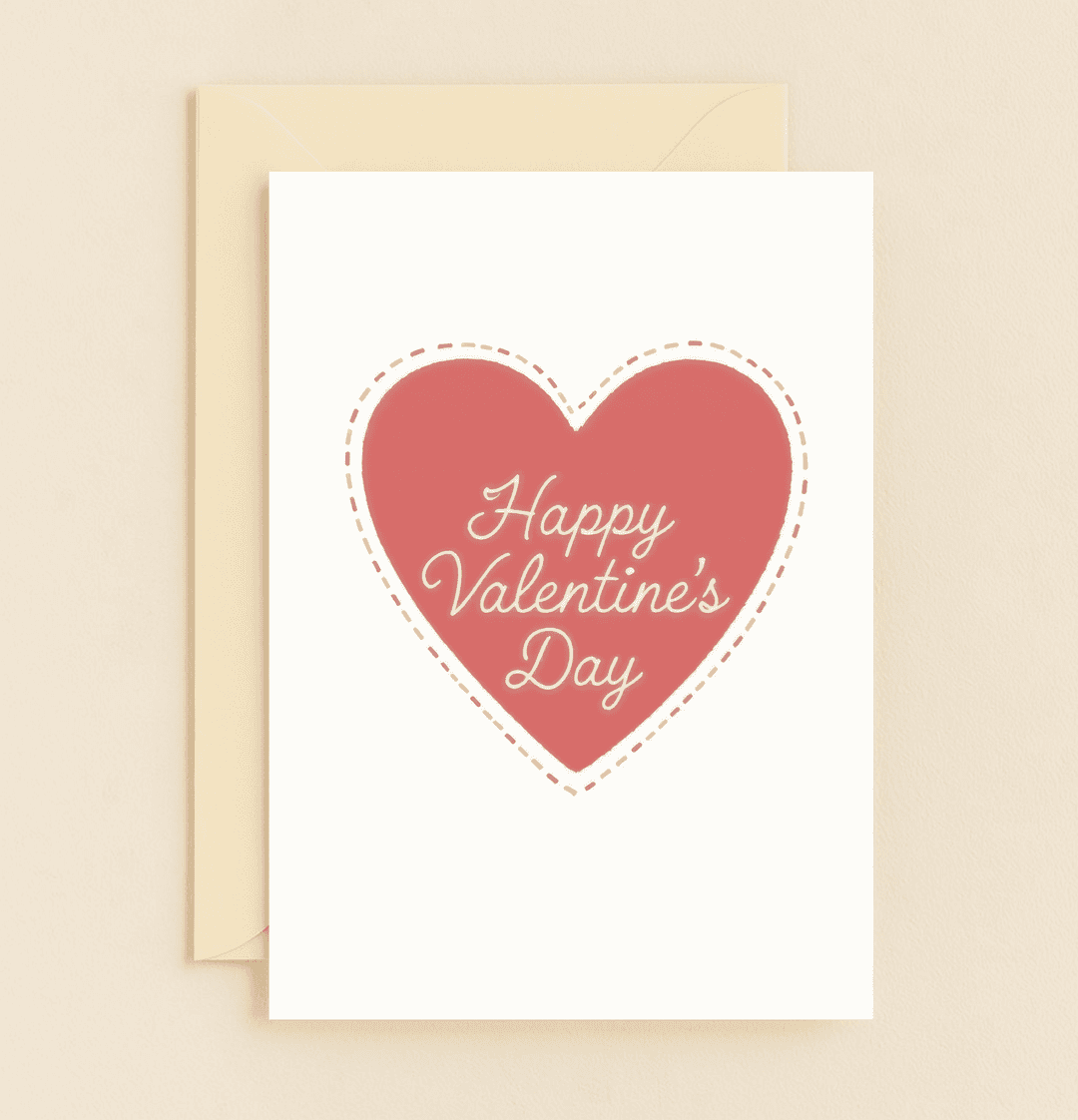 Celebrate your love this Valentine's Day with a minimalist card featuring a heartfelt red heart and warm wishes in elegant cursive.