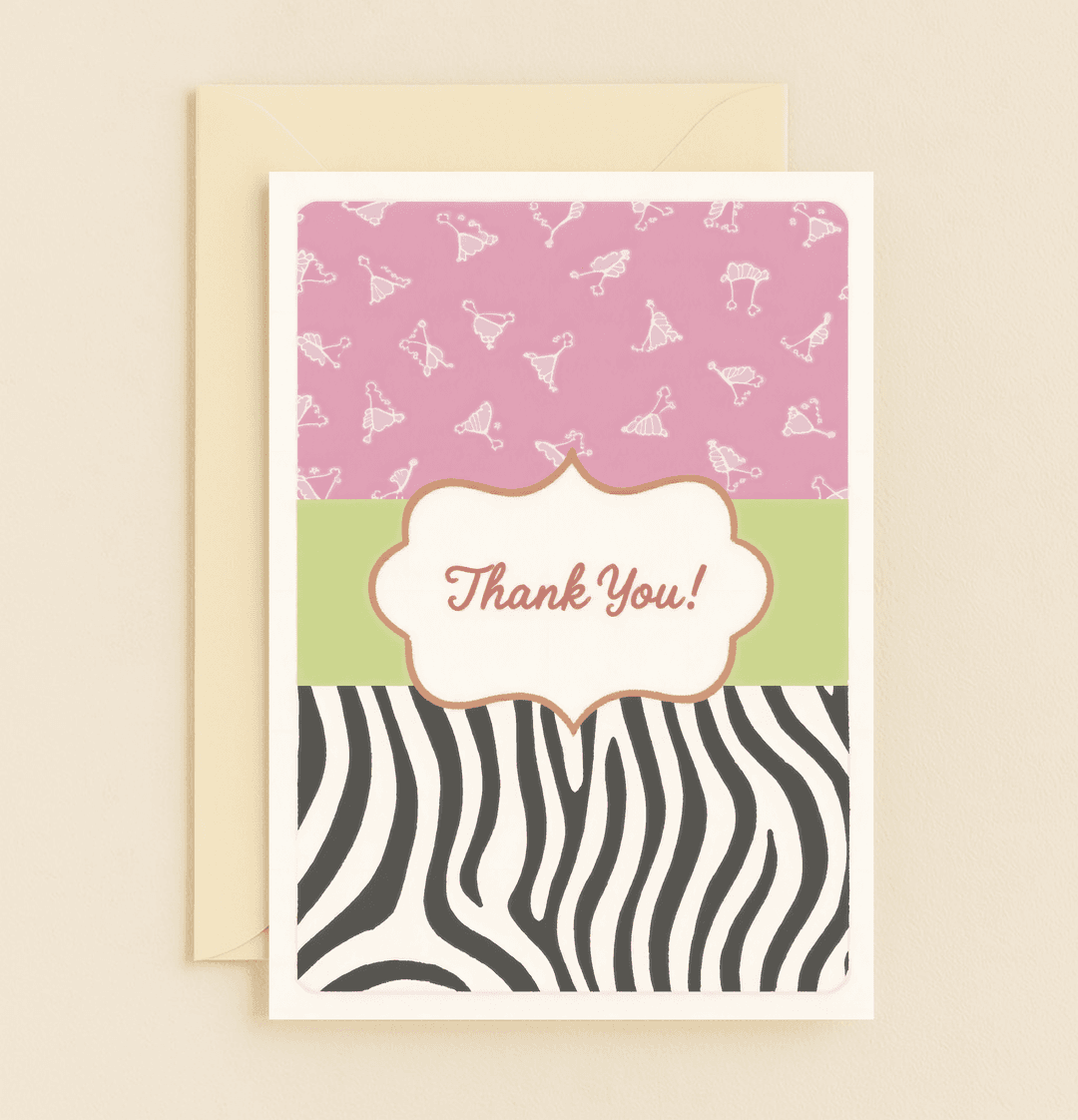 Express your gratitude with the "Zebra Chic Gratitude" card, featuring bold floral and zebra patterns in a vibrant, modern design.