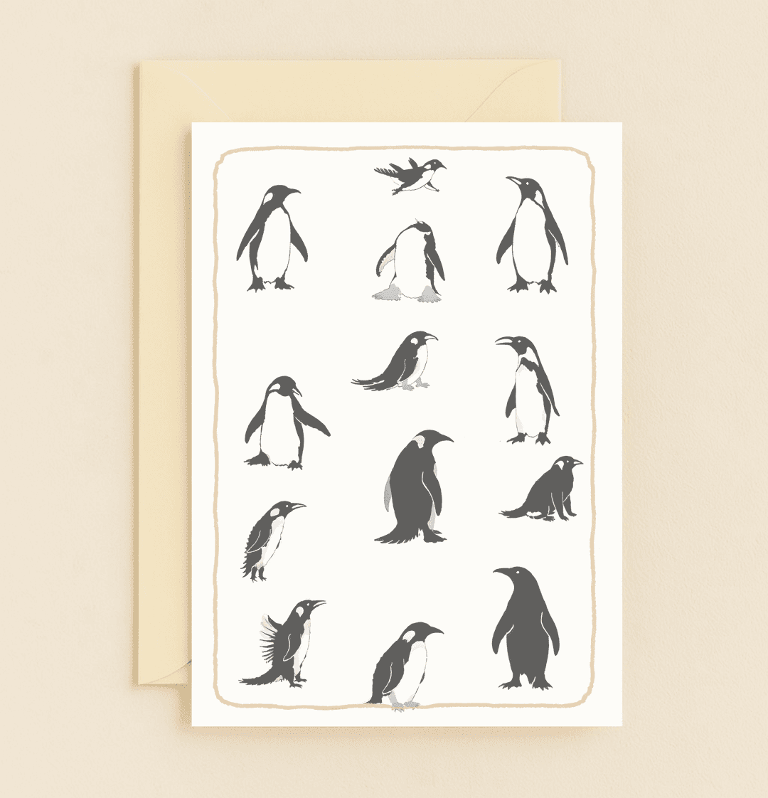 Celebrate Father's Day with a whimsical parade of penguins in playful poses, delivering charm and humor in a hand-drawn, lighthearted design.