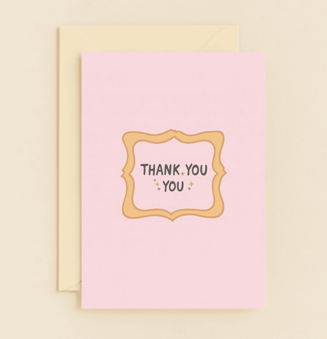 Express gratitude with a playful twist on this thank-you card, featuring a golden frame, bold lettering, and colorful stars for a sparkling touch.