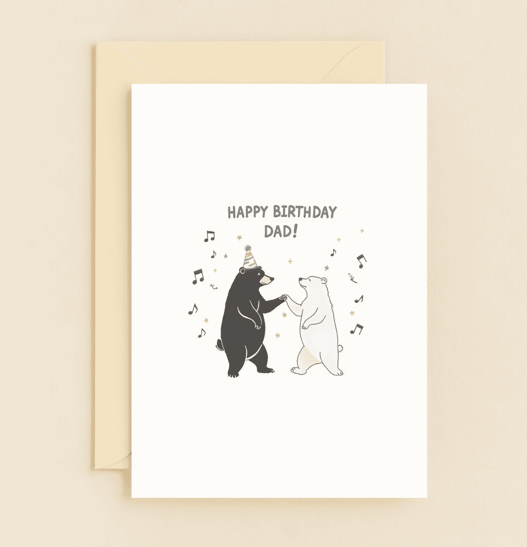 Celebrate Dad's special day with whimsical dancing bears in party hats, spreading joy and music for a "Bear-y Happy Birthday Dad Dance!.