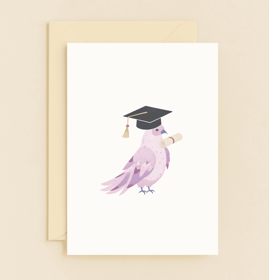 Celebrate graduation with this whimsical card featuring a playful bird in a cap and diploma, ready to soar to new heights with humor and charm.