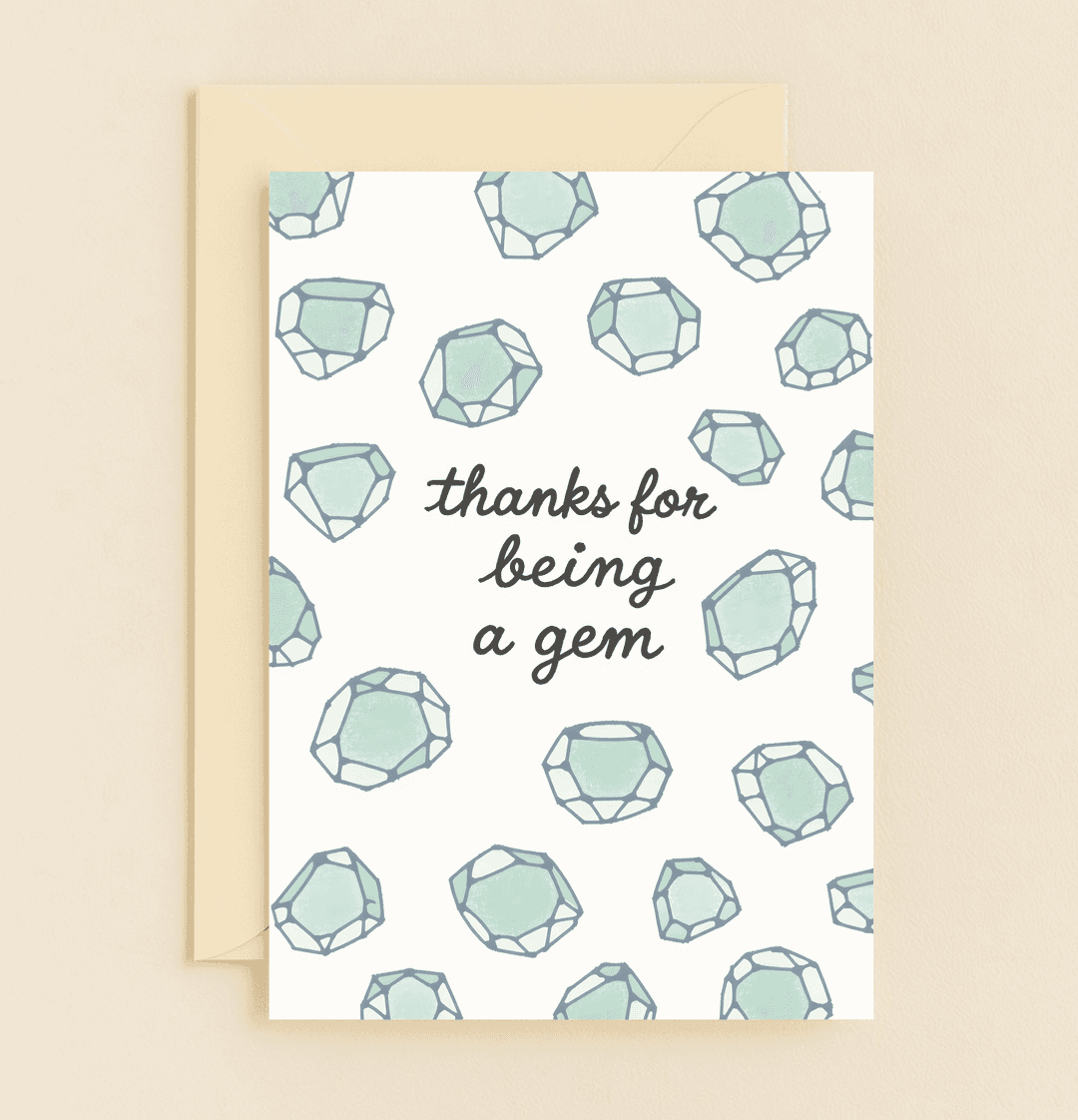 Show your gratitude with this elegant thank you card featuring playful gemstone illustrations and a heartfelt pun in handwritten script.