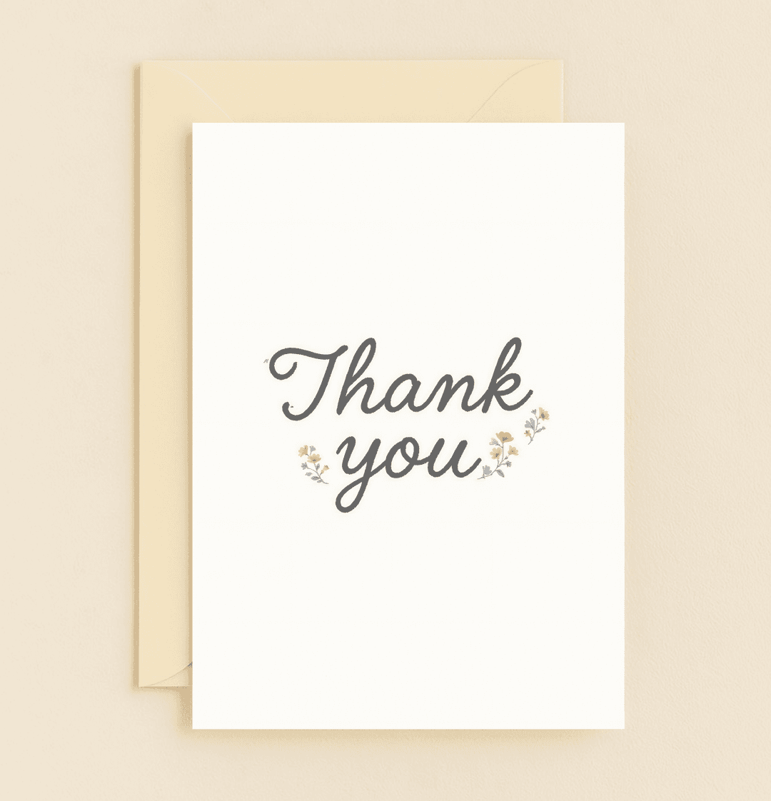 Express heartfelt thanks with this minimalistic card featuring elegant black cursive and charming colorful flowers on a pristine white backdrop.