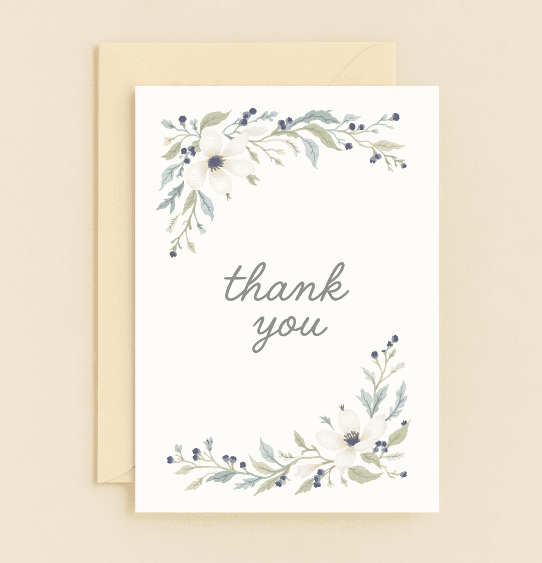 Express your gratitude with "Elegantly Appreciative Blooms," a minimalistic greeting card featuring watercolor florals and a heartfelt handwritten script.
