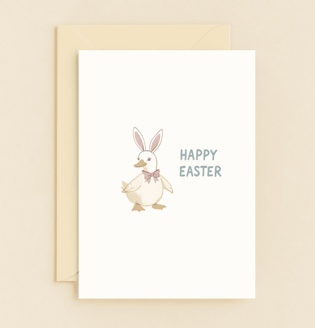 Celebrate Easter with a whimsical touch using our "Quack-tastic" card, featuring a charming duck in bunny ears and a bow tie, perfect for pun lovers!.